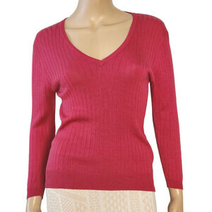 TOCCA Magenta Pink V-Neck 100% Silk Sweater
